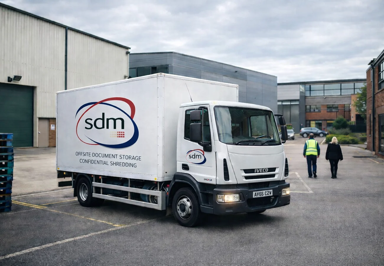 Stor-it delivery vehicle outside the records storage facility