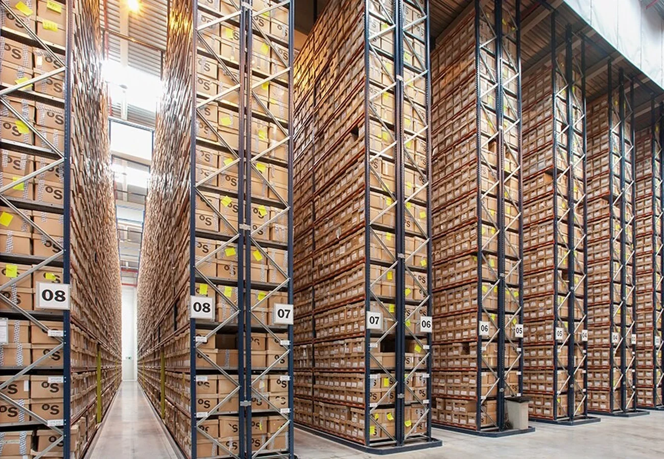 Rows of archive shelving at the Stor-it storage facility
