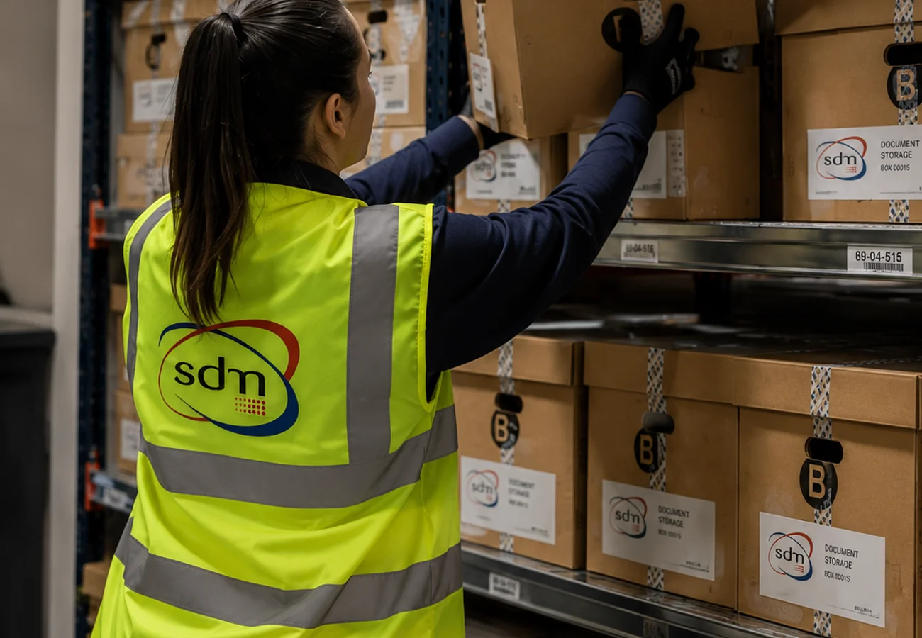 Stor-it team member handling archive boxes