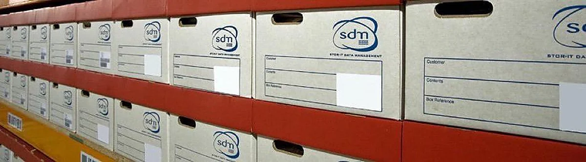 Rows of Stor-it labelled archive boxes ready for storage